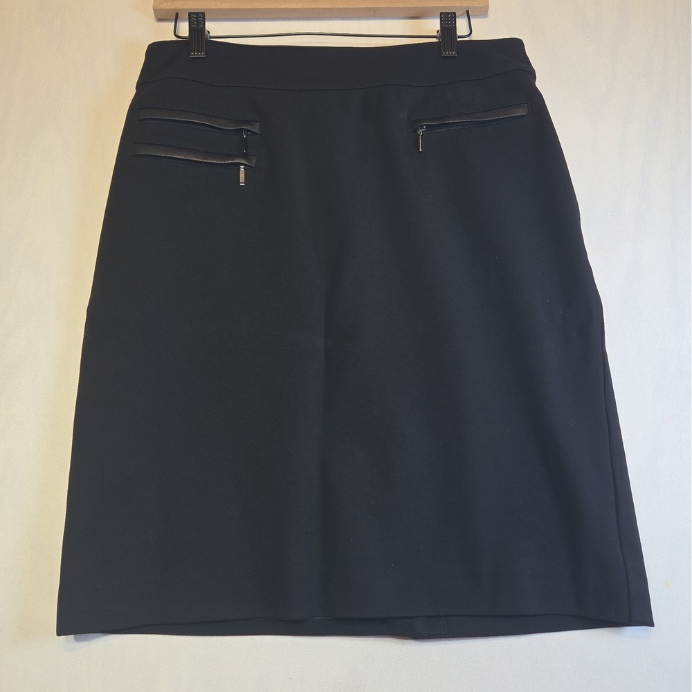 Conrad C Collection Skirt Womens 10 Black Stretch Pencil Faux Leather Zip Pocket